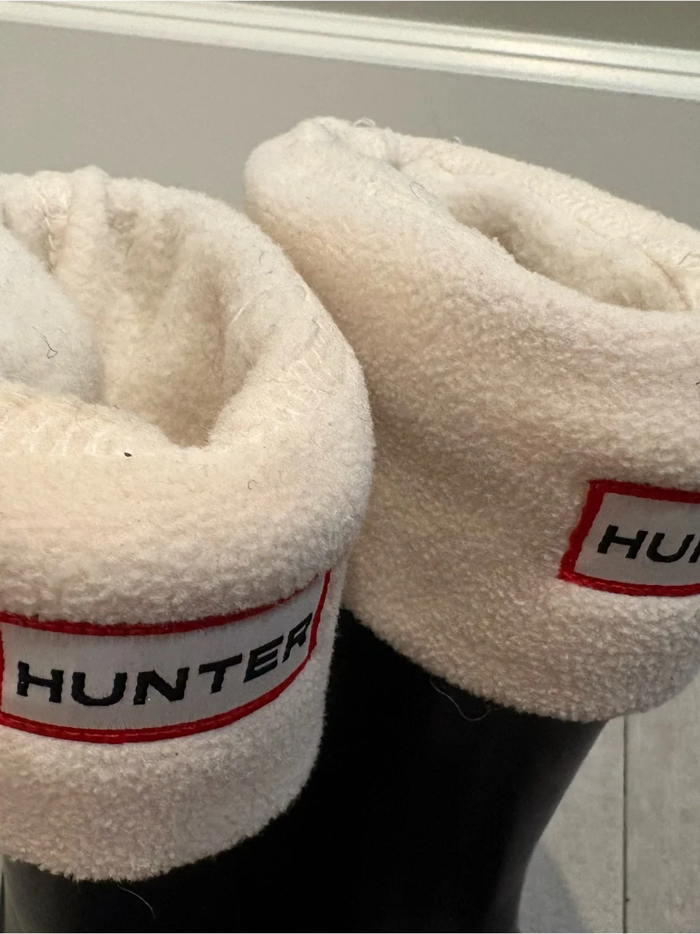 Hunter Black Rain Boots with Cream Sherpa Insert and Logo